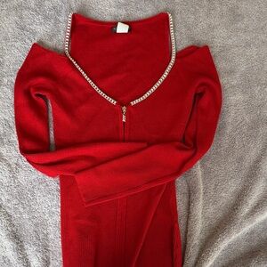 VENUS Red Sweater Cardigan with Silver Trim